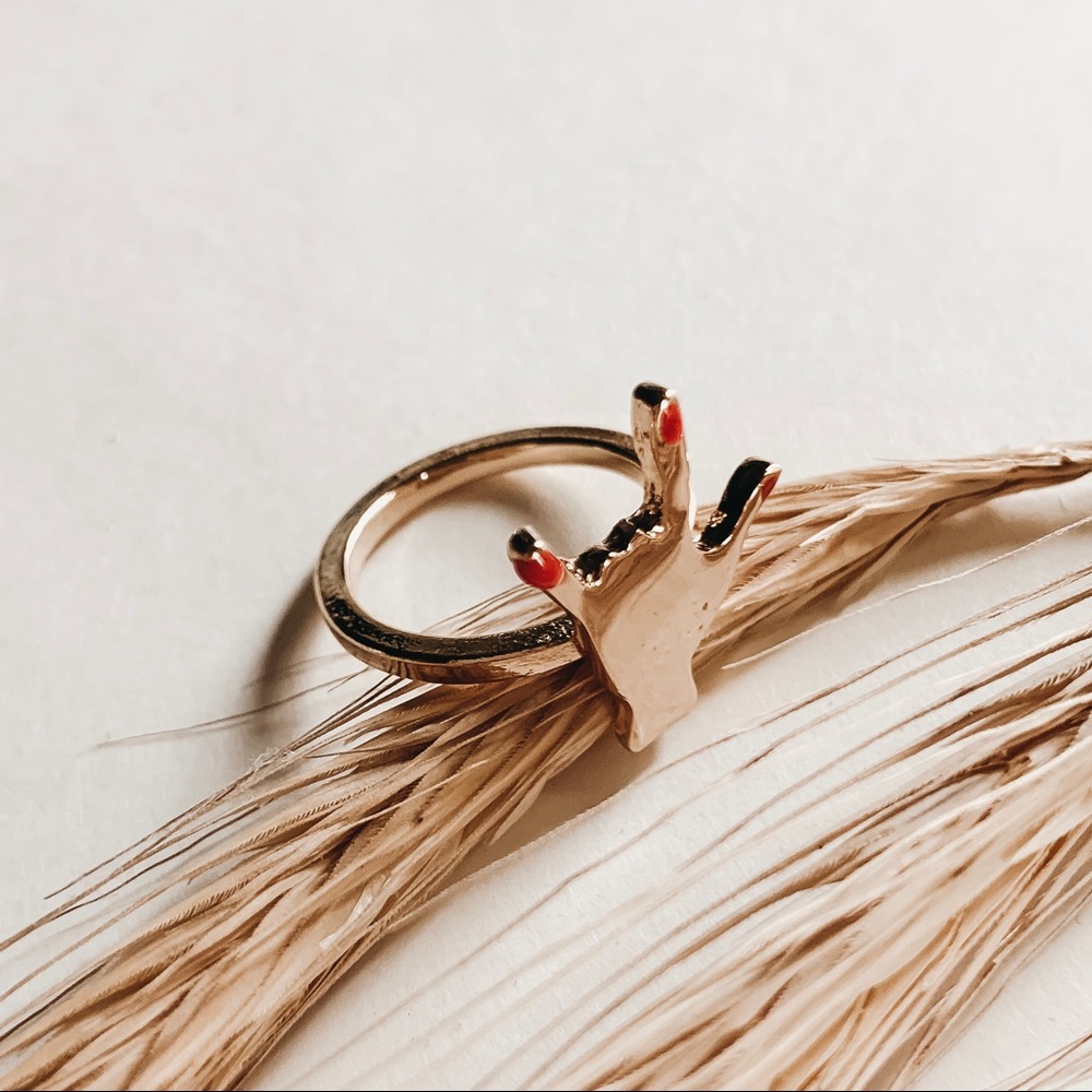 Gold Rock I Love You Hand Statement Ring